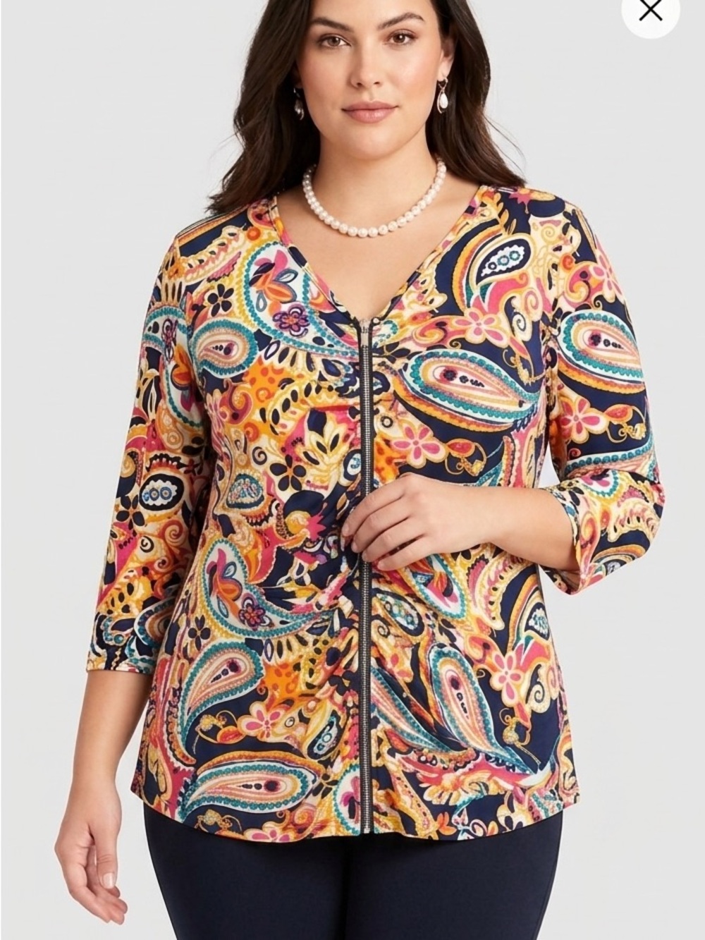 😍SHOW SPECIAL CHAGALL Stretch Long Sleeve Blouse Zipper Front Plus Size XL